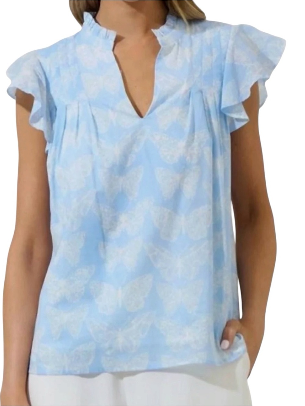 SUGARLIPS Aubrey Butterfly Cindi Blouse V Neck Top Ruffles Lined Novelty Sz XL
